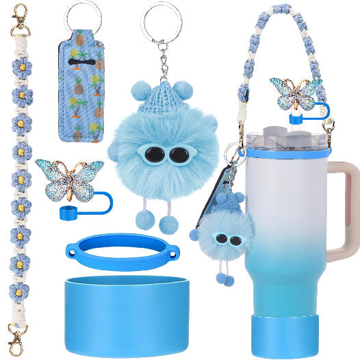 Wholesale Plush pendant butterfly straw hat cup sleeve cup chain accessories